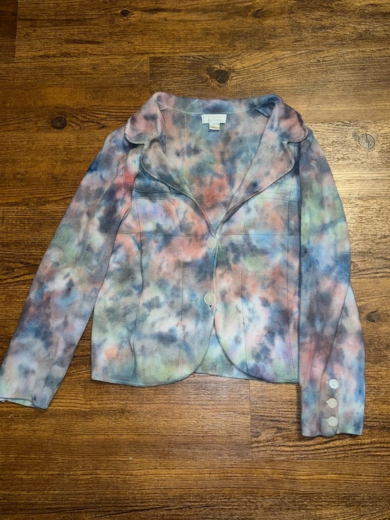 Jackets & Blazers - Artisan Tie Dye Ribbed Knit Cardigan Jacket Button Up Navy Hippie Boho Size M